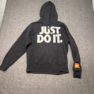 Nike Hoodie Mens Small Black Just Do It Spell Out Distressed Athletic Casual - Picture 1 of 9