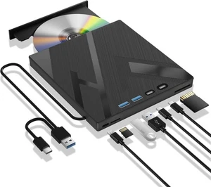 7-in-1 External Drive Blu-ray / DVD / CD Burner w/ SD/TF Slot, USB for PC/Laptop - Afbeelding 1 van 7