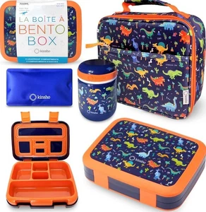 Kinsho Bento Blue Orange Dinosaur Insulated Lining Lunch Box Thermo Ice Pack NEW - Picture 1 of 16