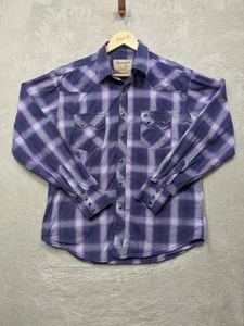 Wrangler Retro Long Sleeve Pearl Snap Shirt Men’s L Purple Grey Plaid Sawtooth - Picture 1 of 7
