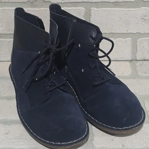 Women's Clarks Ankle Boots Navy Blur Suede Leather Lace Up Zip Size 9.5 - Picture 1 of 12