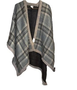 New Pendleton Plaid Baby Alpaca Shawl Wrap Poncho Blue Gray Plaid One Soze Women - Picture 1 of 5