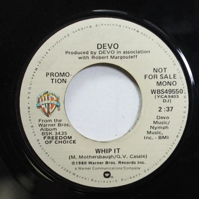 New Wave Pop Promo 45 Devo - Whip It / Whip It On WB Foto 1 de 2