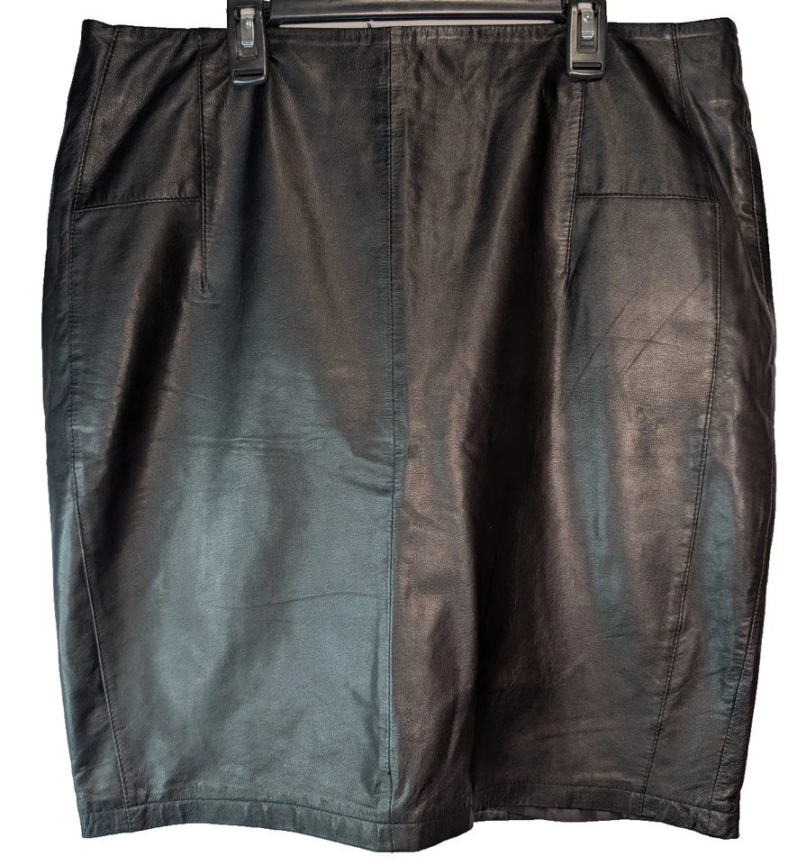 Falda INC International Concepts Talla 14 100% Cuero Negro Lápiz Línea A 8046 Foto 1 de 4