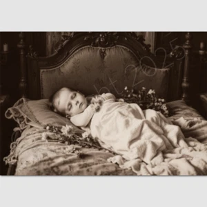 Baby Photo Child Print Creepy Post Mortem Funeral Flowers  Victorian 56 - Picture 1 of 1
