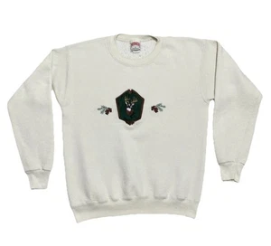 Vintage Nature Sweatshirt Nutmeg Mens M Cream Deer Embroidered Crewneck USA 90s - Picture 1 of 11