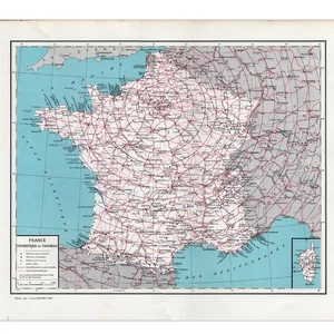 Vintage Circa 1930s French Road Map Showing Distances from Paris 16 x 13" - Picture 1 of 8