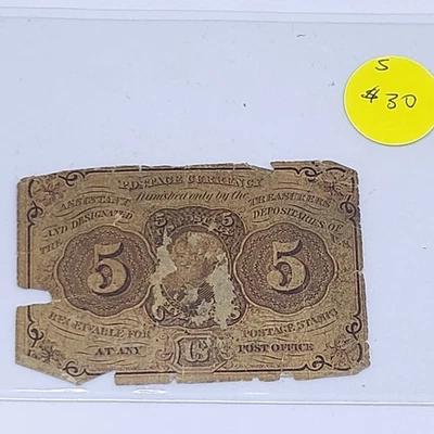 1862 1st Issue 5 Cent Fractional Currency Postage Currency Circulated #37847 - Image 1 of 4