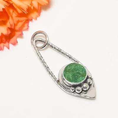 Colgante fresco de plata de ley 925 maciza con piedras preciosas de ágata de titanio verde V7142 Foto 1 de 4