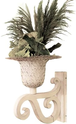 Soporte de urna de flores para jardinera montado en la pared con pergamino de hierro blanco ornamentado metal para exteriores Foto 1 de 4
