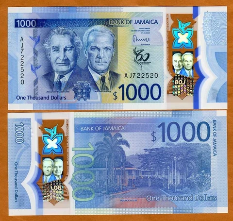 Jamaica, $1000, 2022 (2023), P-W99, UNC Redesigned Polymer Cover