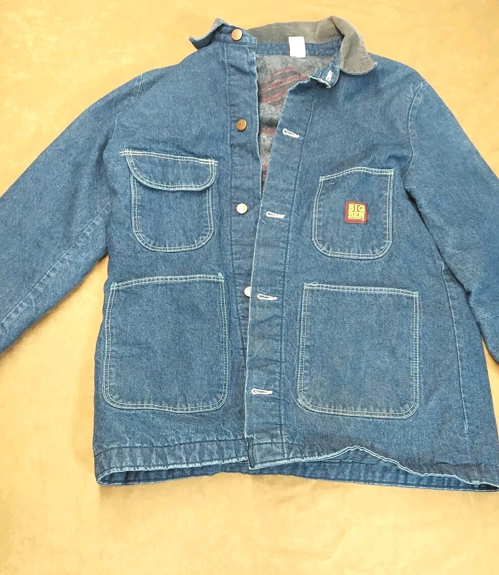 Vintage Big Ben Denim Jean Trucker Jacket Sz 46 Blue Button