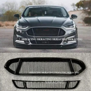 For Ford Mondeo Fusion 2013-2016 Gloss Black Front Bumper Upper + Lower Grille - Picture 1 of 15