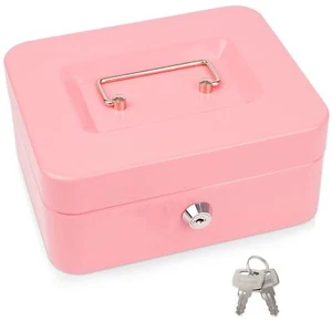 Cash Box with Key Lock Metal Money Box with Removable Coin Tray Medium Safe L... - Picture 1 of 9