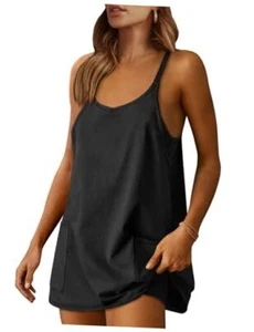 Women Summer Mini Romper Dress Workout Tennis Active Sports Medium Black - Picture 1 of 7