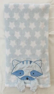BabyGear Blue Raccoon Crinkly Baby Blanket Lovey White Stars EUC - Picture 1 of 5