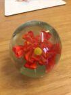 Paper Wieght Clear With Captured Red Flower Twist 21 Cm Egg Shape Glass Art