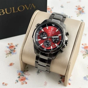 Bulova Marine Star 98B350 Men's Chronograph Quartz Watch Red Dial 43mm - Picture 1 of 8