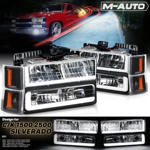 Black Housing [DRL LIGHT BAR+LED BULB] Headlight Corner Lamp for 94-00 Chevy C/K - Picture 1 of 12