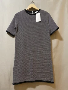 NWT ZARA Women Short Sleeve Back Zip Rib Trim Sweater Knit Mini Dress SZ M Black - Picture 1 of 17