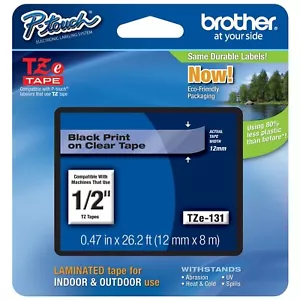 Brother TZ131 TZe131 12mm 1/2" inch P-touch black on clear TZ tape PT1090 PT1290 - Picture 1 of 1