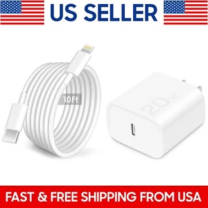 Original 20W USB-C Fast Charger for iPhone 14 13 12 11 Pro Max 8 7 + 10ft Cable - Picture 1 of 8