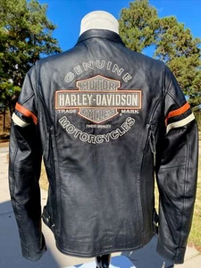 Harley Davidson Women’s MISS ENTHUSIAST Black Leather Jacket XL Racing - Picture 1 of 12