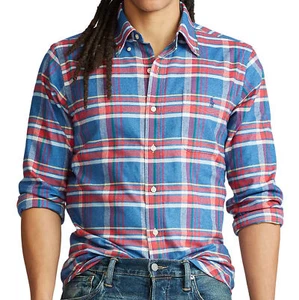 POLO Ralph Lauren Mens Steel Blue/Red Plaid Classic Fit Button Down Shirt $148 - Picture 1 of 3