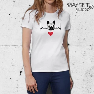 DAMEN T-SHIRT SHIRT HERZSCHLAG Französische Bulldogge HERZ HUND LIEBE - Bild 1 von 6