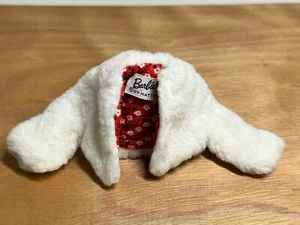 Vintage 1960's Barbie White Faux Fur Short Jacket with Red Floral Lining - Picture 1 of 3