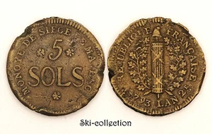5 Sols 1793, l'An 2°. SIÈGE DE MAYENCE. France. Cuivre. Belle qualité et patine - Bild 1 von 3