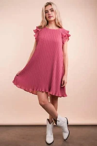 VERY J Plus Size Ruffle Sleeve Pleated Woven Mini Dress - Picture 1 of 7