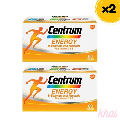2x Centrum Energy B-Vitamins and Minerals + Vitamin C & E 60's - Image 1 of 4