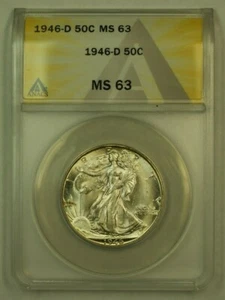1946-D Walking Liberty Silver Half Dollar 50c ANACS MS-63 A - Picture 1 of 2