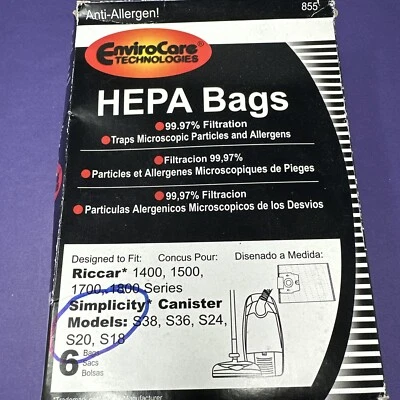 6 Replacement Filtration Vacuum Cleaner Bags fits Riccar & simplicity Canister - Image 1 of 4
