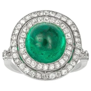 Cabochon Syn Emerald Double Halo Ring 925 Sterling Silver Women Luxury Jewellery - Picture 1 of 8