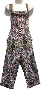 Nwt SACRED THREADS funky  hippie rayon capri OVERALLS ROMPER JUMPSUIT JUMPER M - Picture 1 of 6