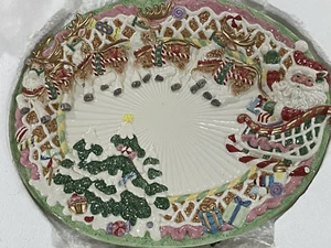 VINTAGE FITZ & FLOYD CHRISTMAS CANDY LANE SERVING PLATTER DESSERT TRAY NEW - Picture 1 of 6
