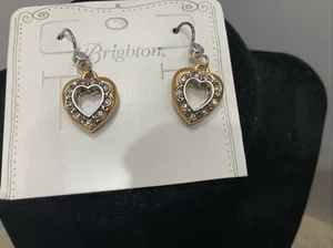 Brighton Primavera Heart Brushed Gold Silver Crystal French Wire Earrings - Picture 1 of 8
