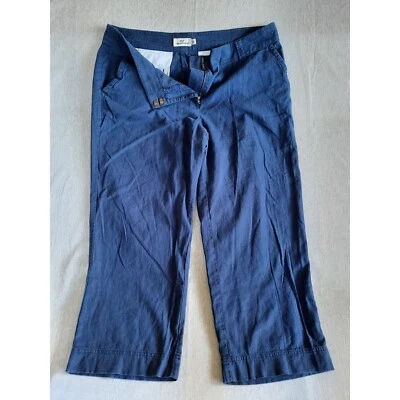 Vineyard Vines Women's 12 Flare Lightweight Stretch Pants Navy Blue Linen Blend - Image 1 of 4