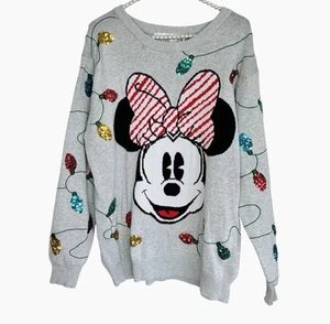 Disney Minnie Mouse Christmas Sweater Womens 4L/2X Sequin Holiday Winter Fun - Picture 1 of 15