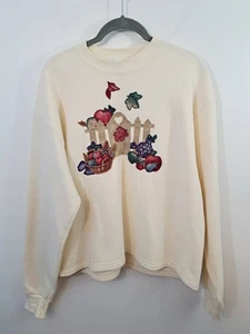 Lee schweres Vintage cremefarbenes Sweatshirt mit Fruchtblatt-Applikation Damen Medium  - Bild 1 von 5