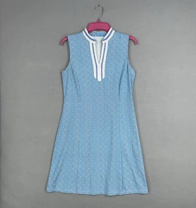 Vestido J McLaughlin Mujer Mediano Azul Blanco Ginny Crochet Coastal Resort Vacaciones - Imagen 1 de 12