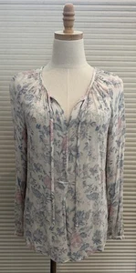 Top de mujer Lucky Brand rosa pastel azul marfil floral campesino manga larga mediano - Imagen 1 de 6