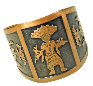 Vintage Wheeler Manufacturing Co. Kachina Dancer Wide Copper Cuff Bracelet - Picture 1 of 5
