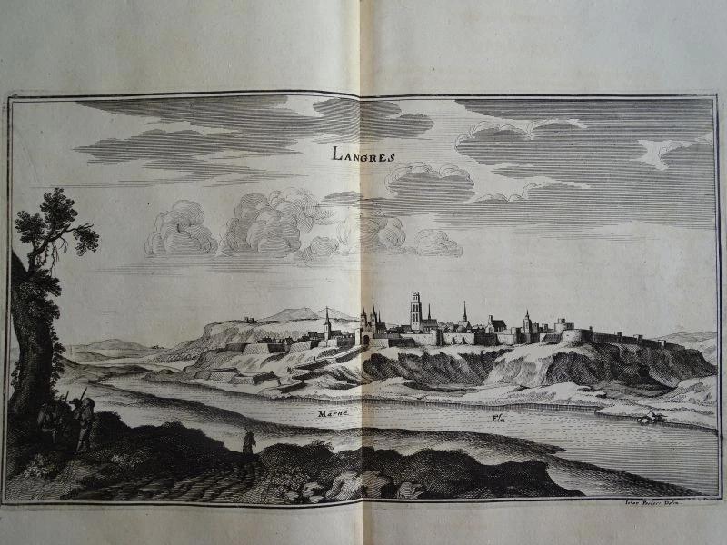 Langres Marne Panorama Grand Est Topographia Galliae EA Merian Kupferstich 1655 - Bild 1 von 3