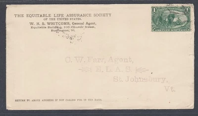 US Sc 285 on cover, 1c green Marquette, BURLINGTON, VT to ST.  JOHNSBURY, VT, - Image 1 of 2