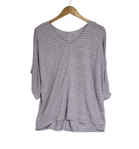 Garnet Hill Gray Striped Linen V-Neck 3/4 Sleeve Shirt Size Medium - Picture 1 of 6