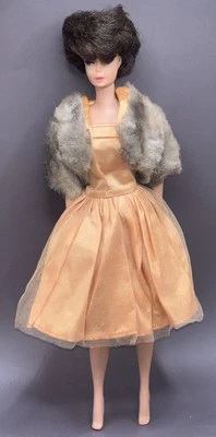 Vintage Barbie Doll Clone Premier Togs Gold DRESS & FAUX FUR JACKET/COAT BOLERO - Image 1 of 4