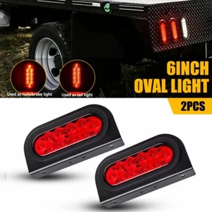 2 Red 6" Oval Trailer Lights 10 LED Stop Turn Tail Truck Sealed Grommet Plug DOT - Picture 1 of 11